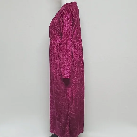 80s Vintage Cervelle Burgundy Crushed Velvet Regencycore Long Sleeve Midi Dress - Picture 8 of 13